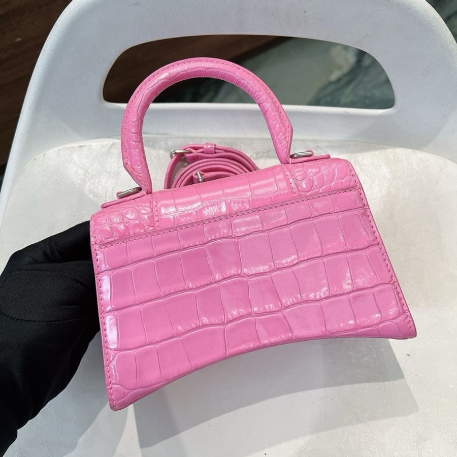 Balenciaga Hourglass XS 巴黎世家沙漏包 粉紅色牛皮鱷魚壓紋-1