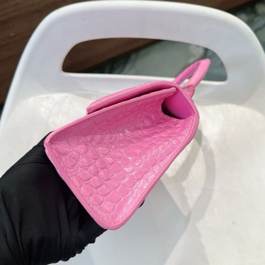 Balenciaga Hourglass XS 巴黎世家沙漏包 粉紅色牛皮鱷魚壓紋-2
