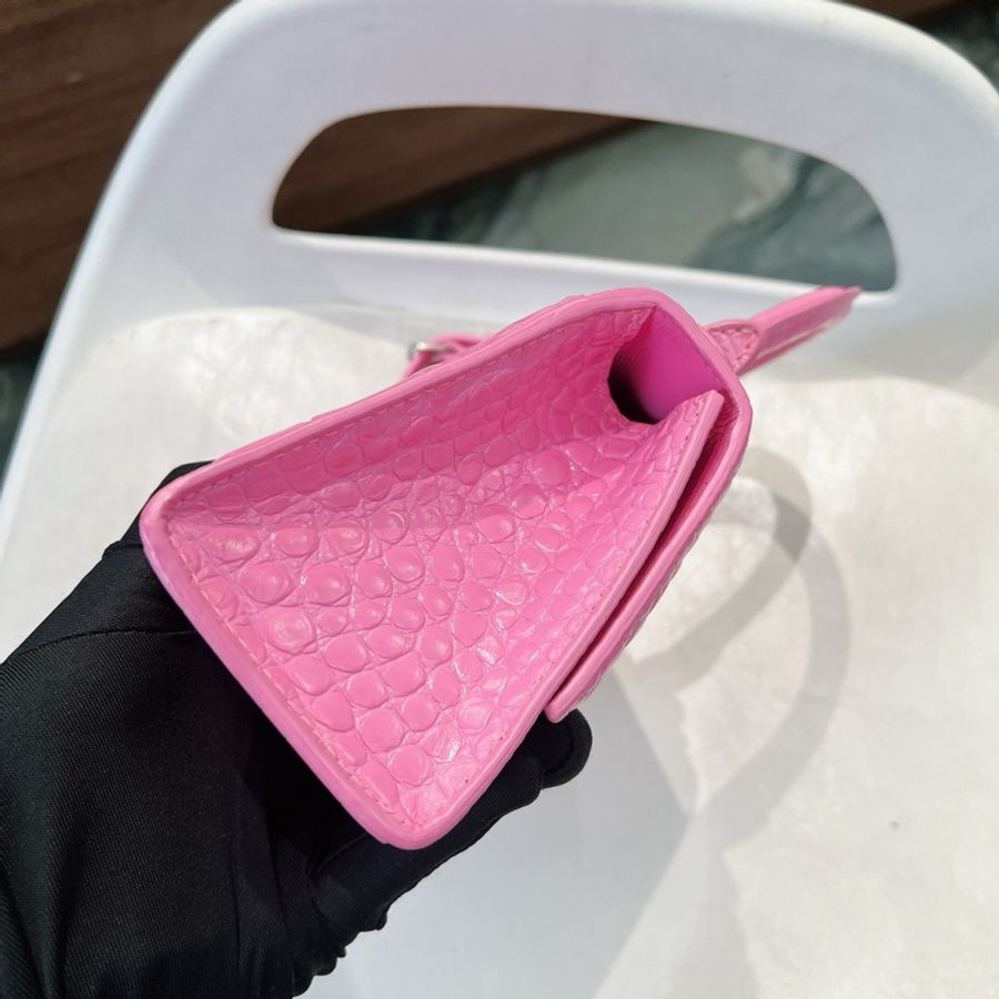 Balenciaga Hourglass XS 巴黎世家沙漏包 粉紅色牛皮鱷魚壓紋-3