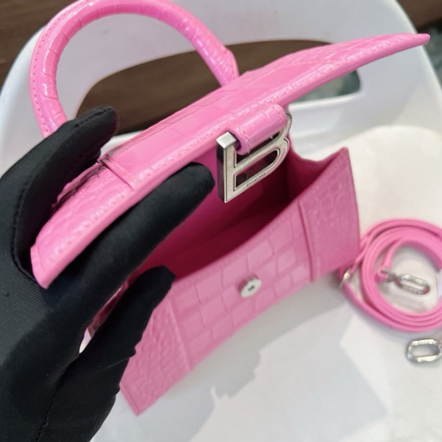 Balenciaga Hourglass XS 巴黎世家沙漏包 粉紅色牛皮鱷魚壓紋-5
