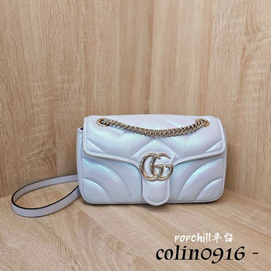 [珠光馬夢❣️]Gucci 珠光銀釦Marmont肩斜背包-0