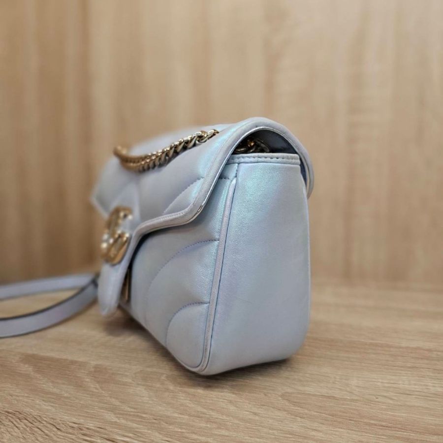 [珠光馬夢❣️]Gucci 珠光銀釦Marmont肩斜背包-4