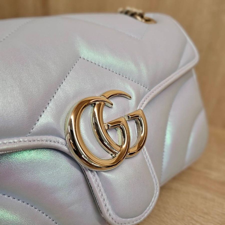 [珠光馬夢❣️]Gucci 珠光銀釦Marmont肩斜背包-5