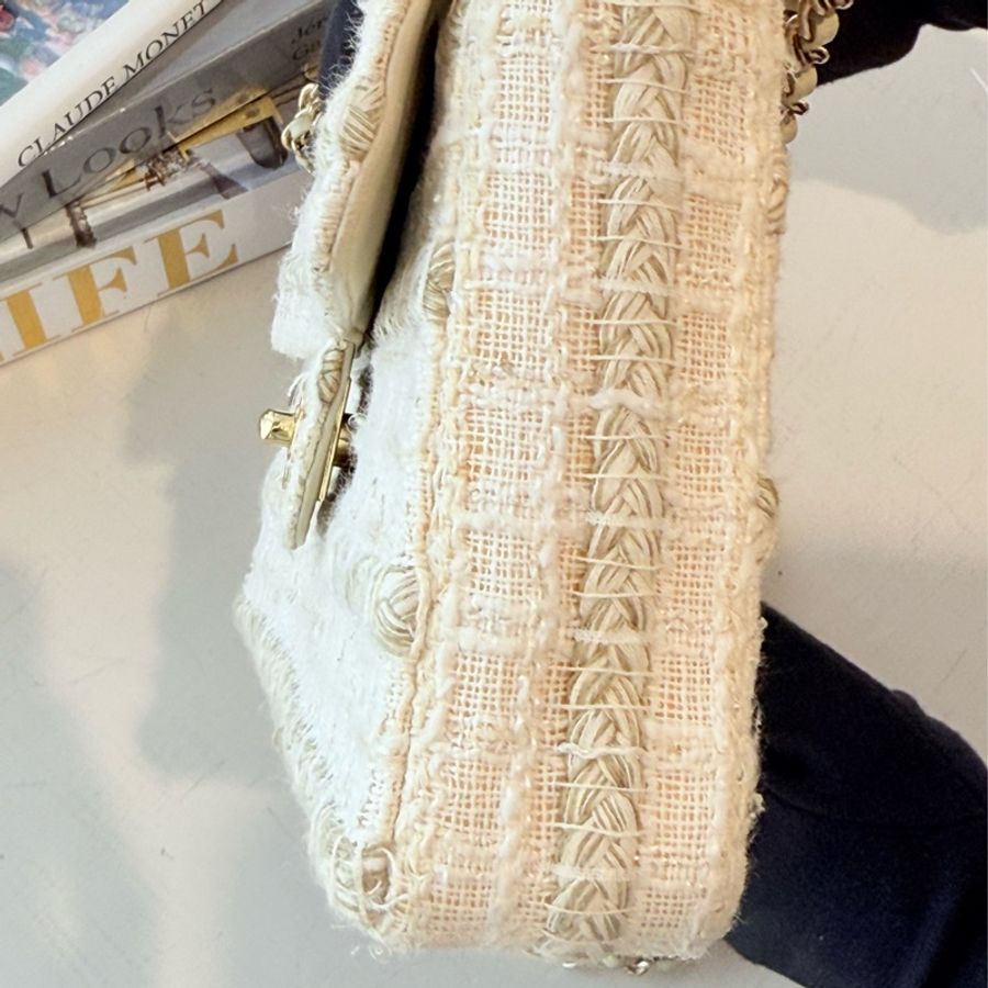 CHANEL 白色毛呢冰格包-4