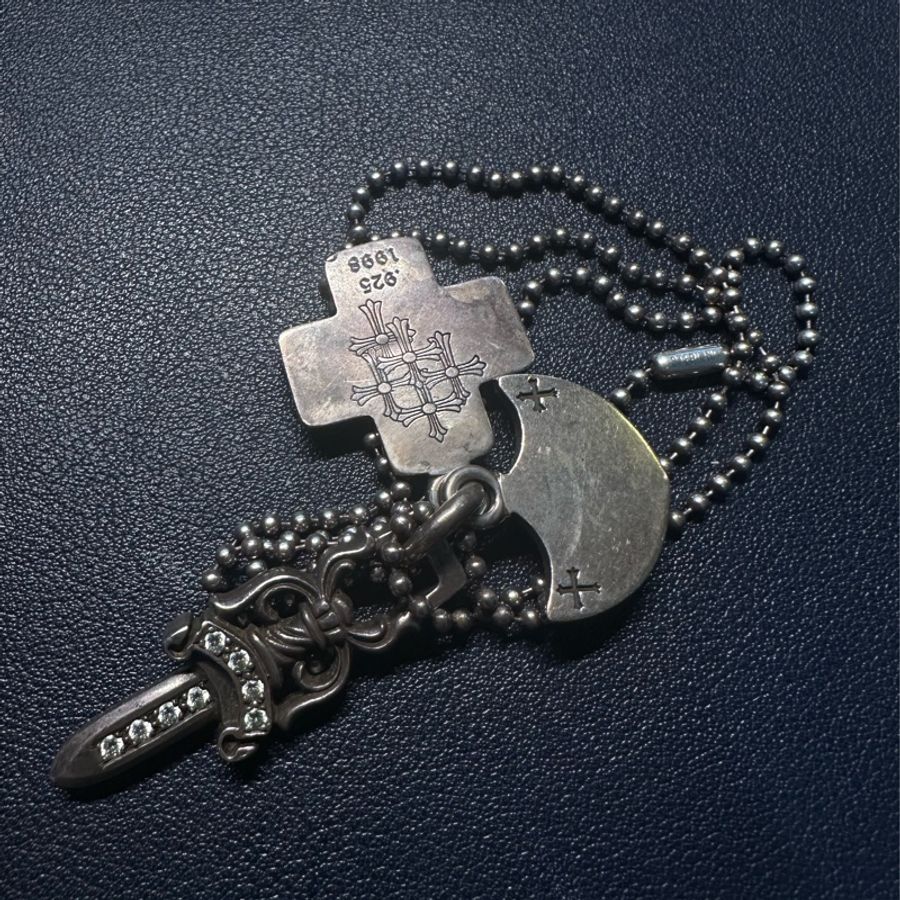Chrome Hearts 3trinkets P dmnd three Trinkets Pave Diamond silver Necklace-7
