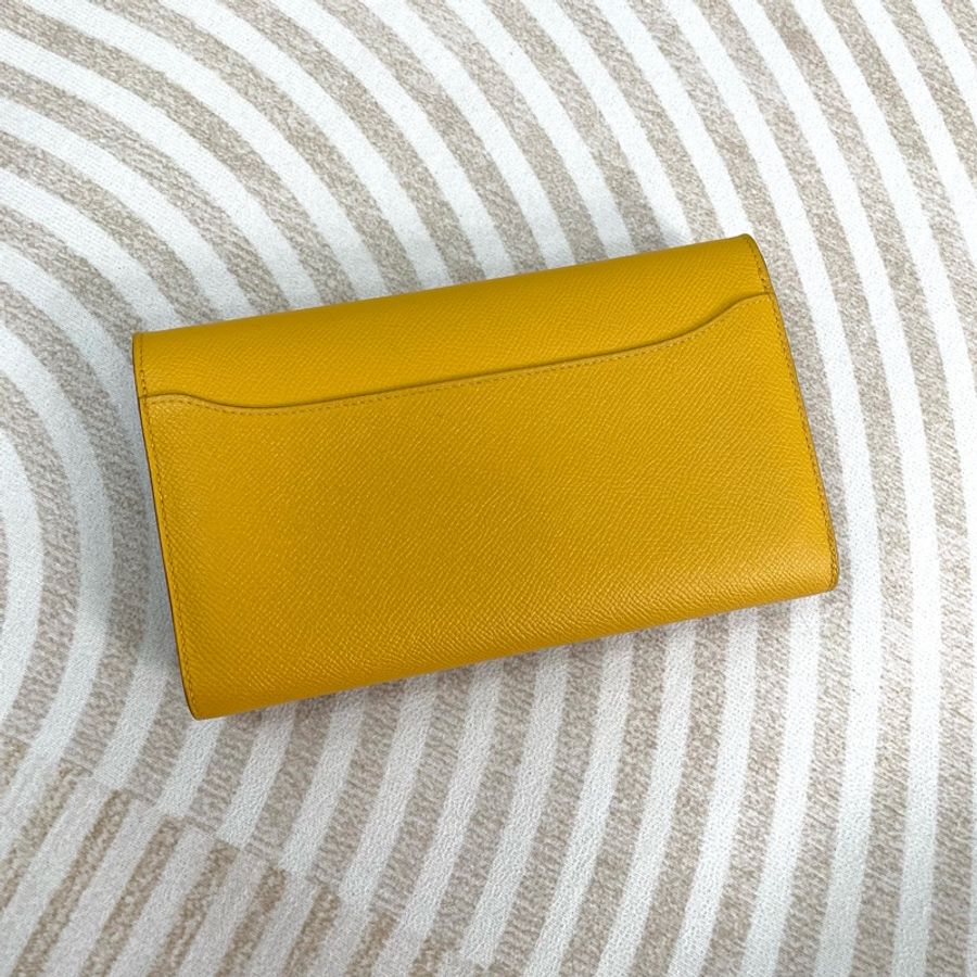 🌈Hermes💛Constance Wallet💛琥珀黃色內拼淺藍銀扣🌟98新🌈Epsom皮🌟-8
