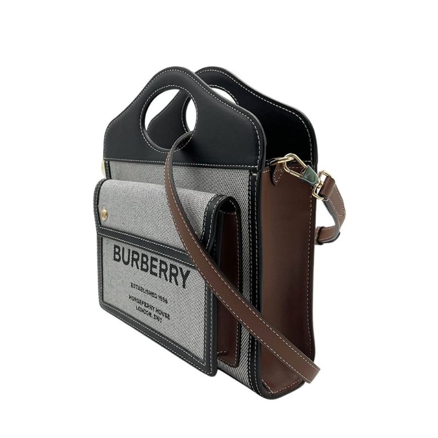 Burberry 展示品 Pocket 帆布手提/斜背口袋包-小(8039363-黑灰)-3