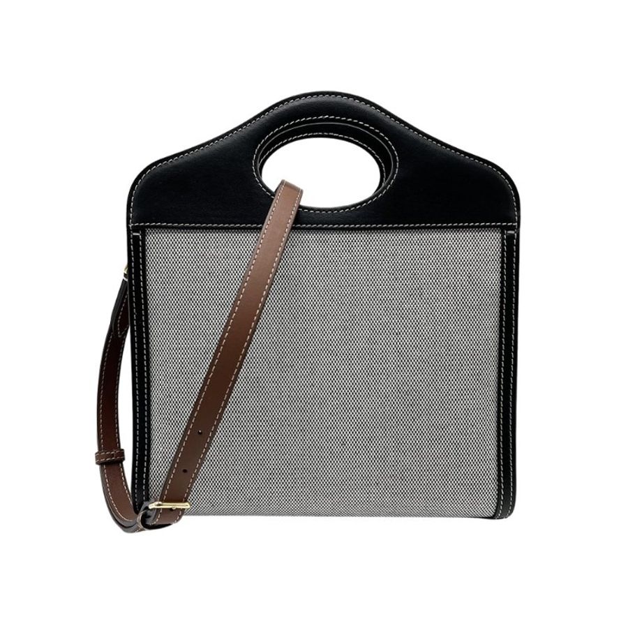 Burberry 展示品 Pocket 帆布手提/斜背口袋包-小(8039363-黑灰)-4
