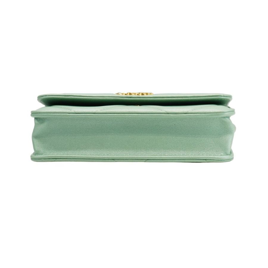 Chanel 展示品 19 菱格羊皮雙色鍊迷你斜背包(AP3067-珠光綠)-3