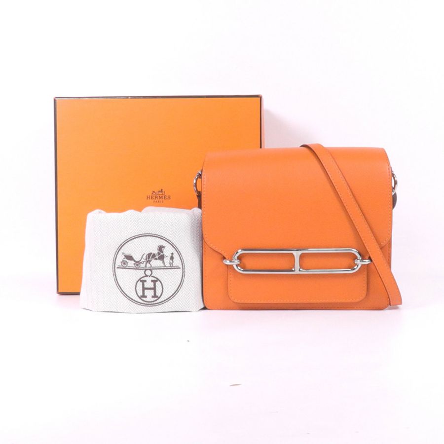 HERMES 【激減優惠】EverColour皮革Roulis Mini銀扣肩背袋Feu-7