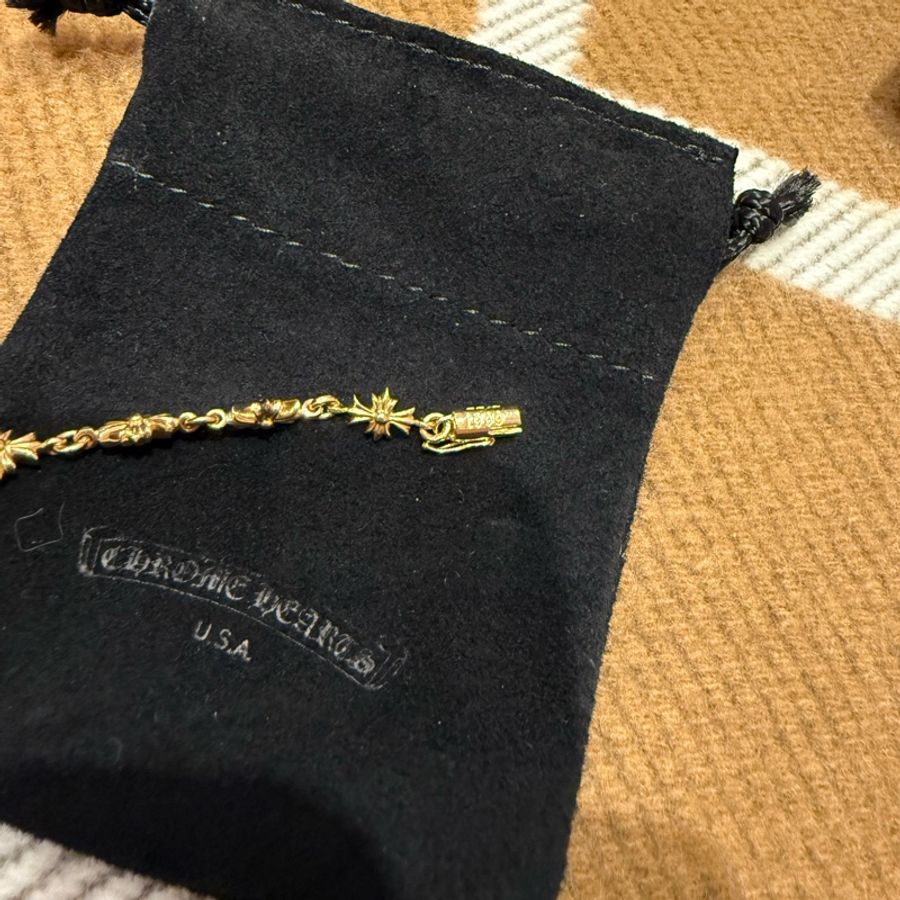 全新chrome hearts tiny e 22k手鏈 無鑽 素金 克羅心-5