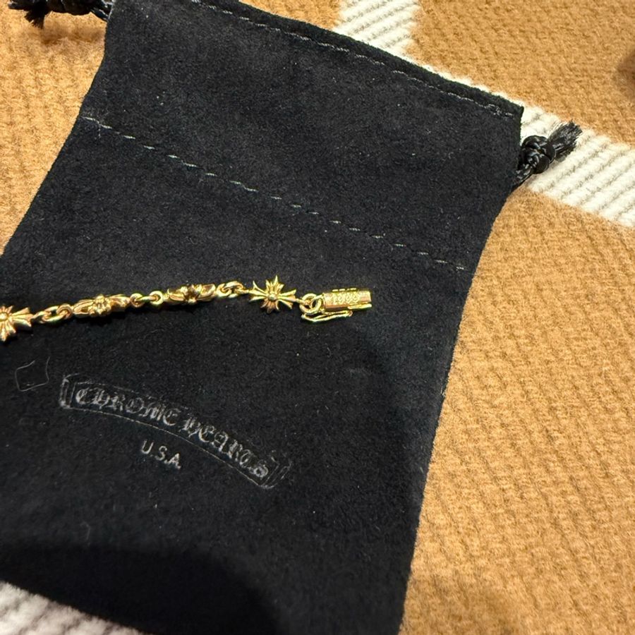 全新chrome hearts tiny e 22k手鏈 無鑽 素金 克羅心-12