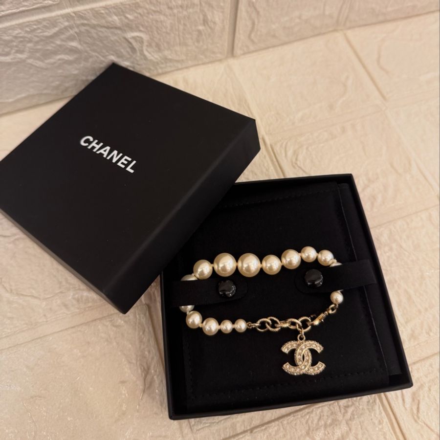 Chanel珍珠雙C鑽手鍊-0
