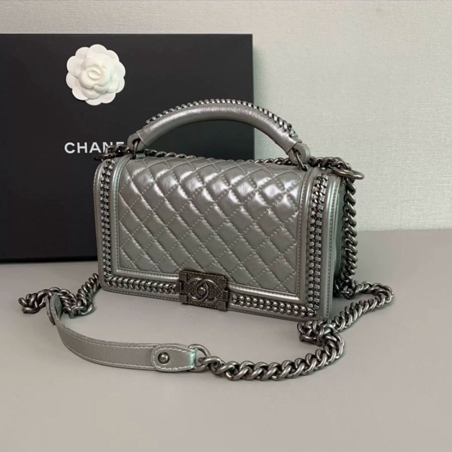 (已保留)Chanel手柄Leboy25金屬銀滾邊鏈條斜挎肩背包 全網唯一🔥99新閒置🉑遇不🉑求🉐特殊色🤍-15
