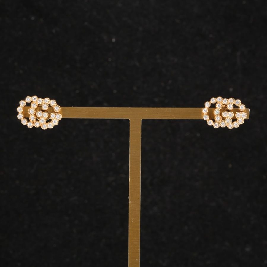 GUCCI(古馳) 18K黃金 鑽石 黃金 雙G耳釘 18K-0