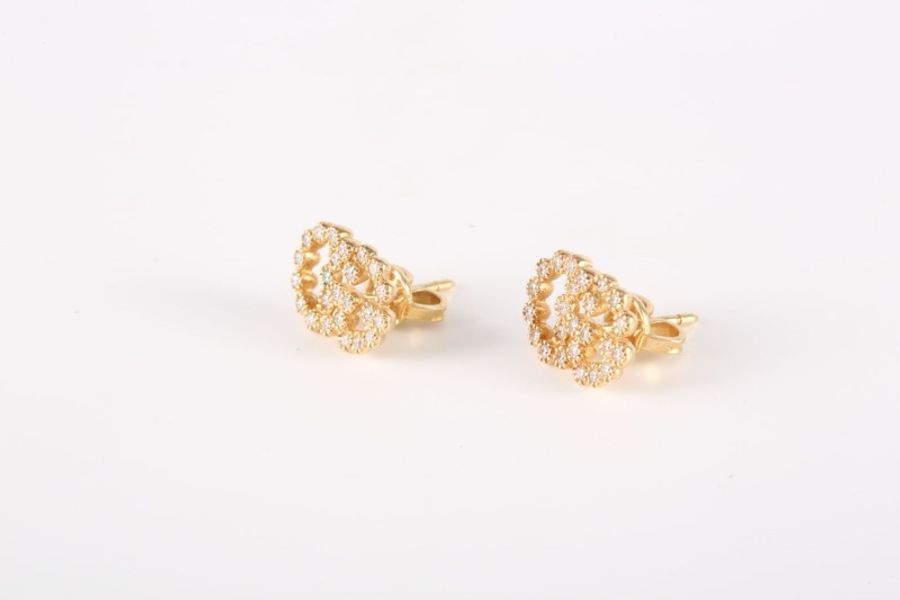 GUCCI(古馳) 18K黃金 鑽石 黃金 雙G耳釘 18K-2