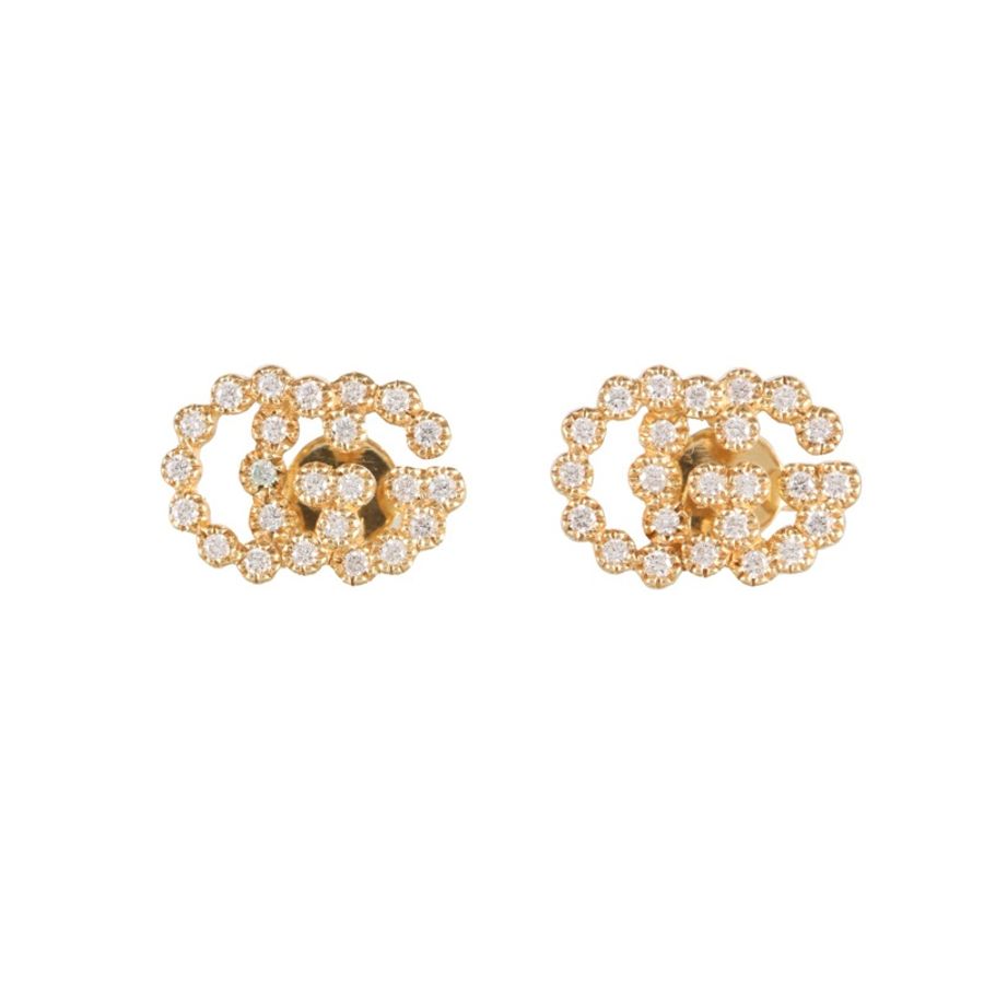 GUCCI(古馳) 18K黃金 鑽石 黃金 雙G耳釘 18K-5