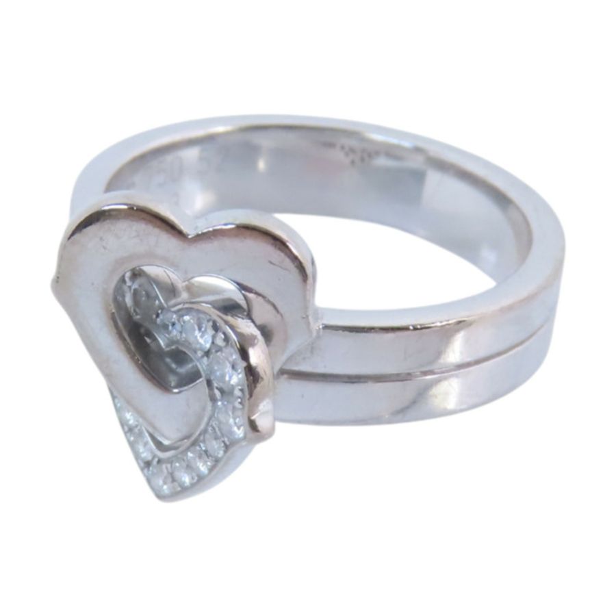 CARTIER 18K白金Double Heart Diamond Ring鑽石戒指#52/US#5.75-2