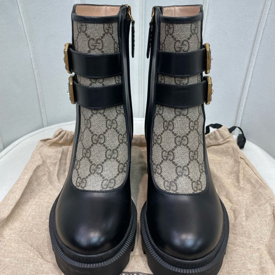 GUCCI 黑色老花馬丁靴 EUR36.5 X621-1
