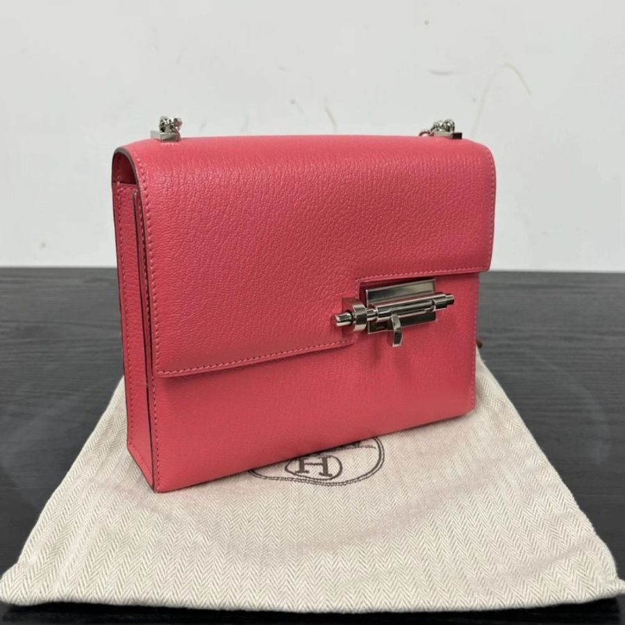HERMES Verrou mini唇膏粉銀扣插銷包 17*13*4 98新配件塵袋-1