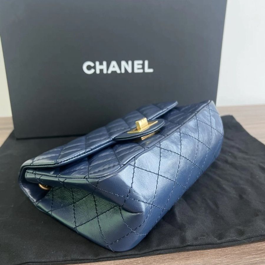 CHANEL 藍金2.55大mini 20*15.5*6 99新配件盒子塵袋購證-4