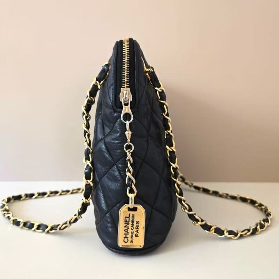 【LA LUNE】絕版中古包 Chanel黑色皮革鏈條包 單肩包 側背包 二手包 古董包-2