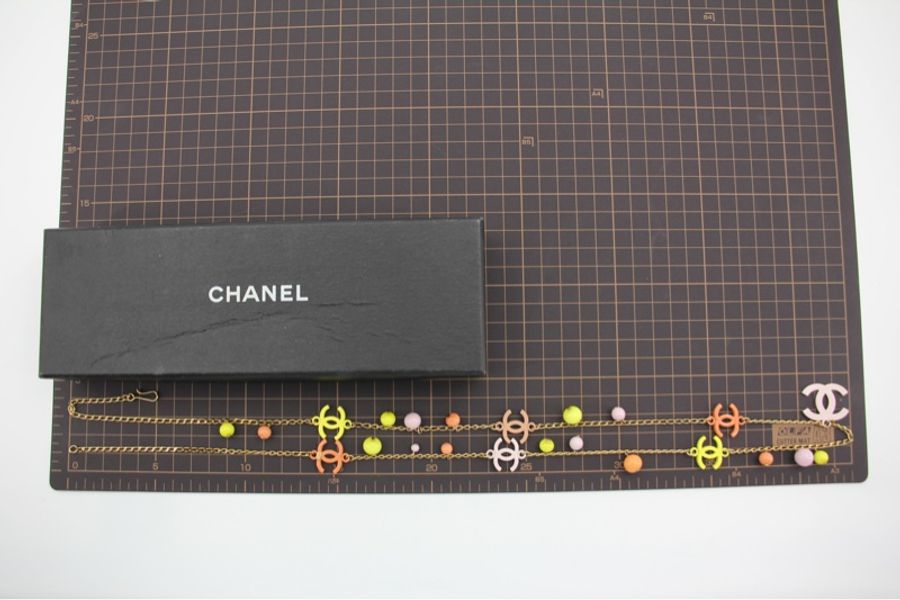 Chanel Vintage 03S琺瑯糖果色橙+黃+粉紅色CC珠飾腰鏈-16