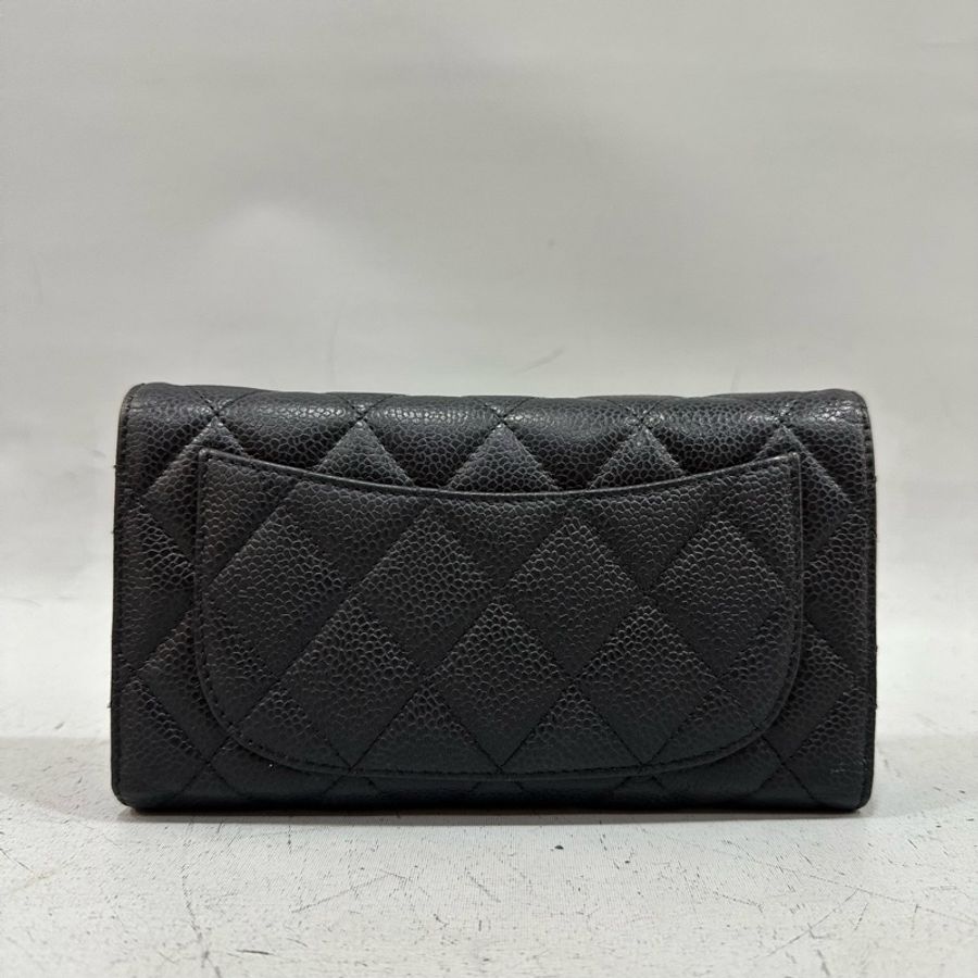 Chanel A31506 黑荔枝皮銀釦CF長夾-1