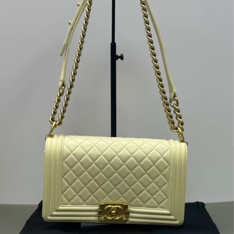 香奈兒/Chanel 限定色小雞黃 boy 復古金扣25cm-0