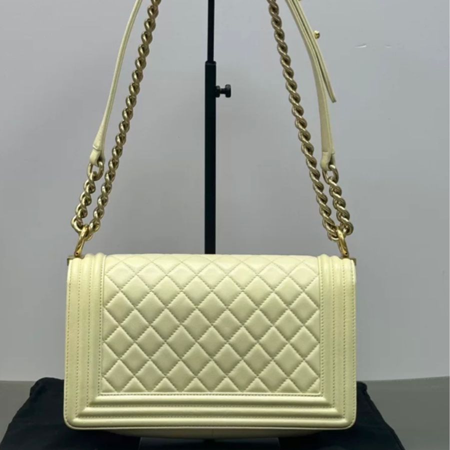 香奈兒/Chanel 限定色小雞黃 boy 復古金扣25cm-2