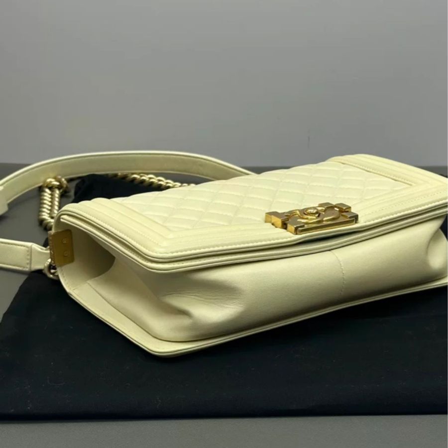 香奈兒/Chanel 限定色小雞黃 boy 復古金扣25cm-3