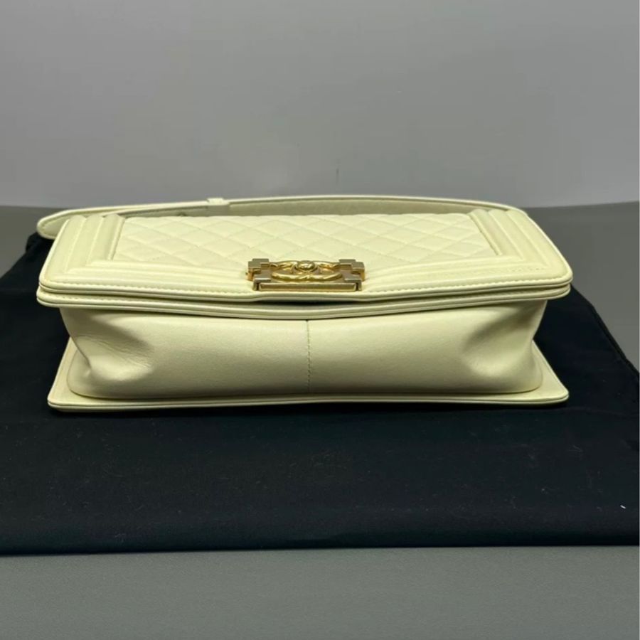 香奈兒/Chanel 限定色小雞黃 boy 復古金扣25cm-4
