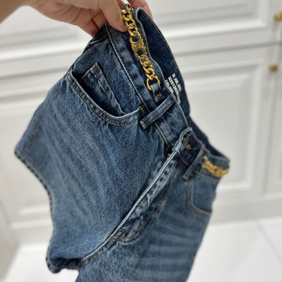 CELINE 牛仔 丹寧 腰鏈 鏈條 牛仔褲 短褲 牛仔短褲-3