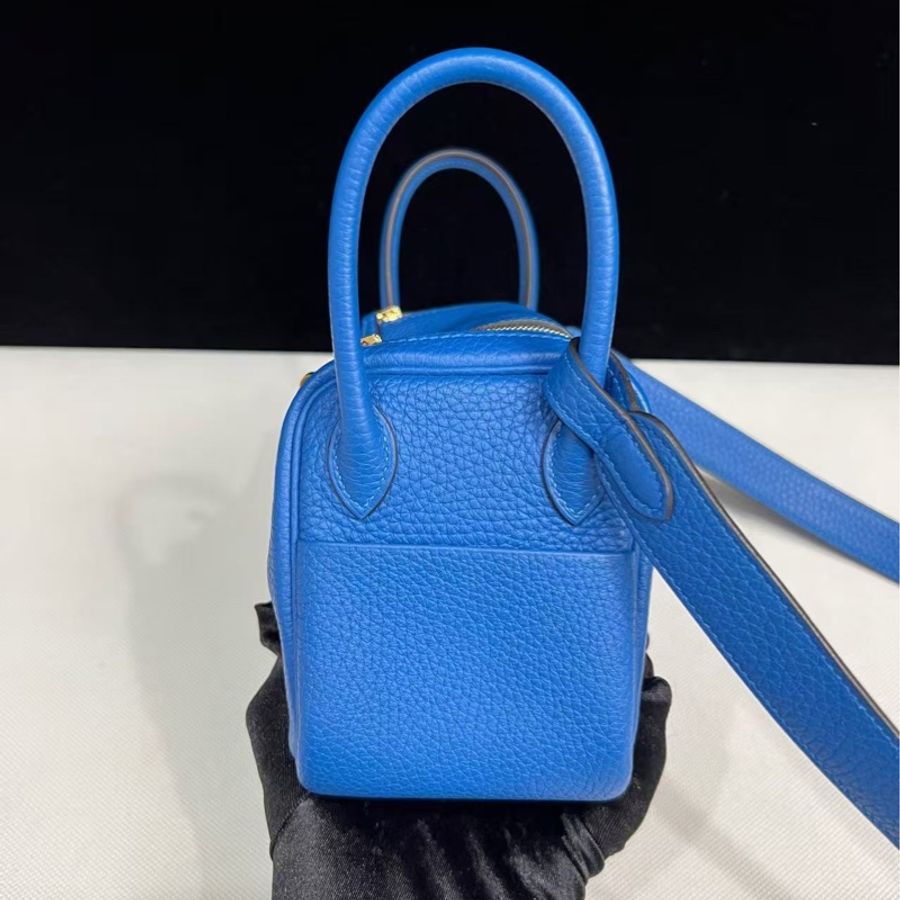 🌈Hermes💙Mini Lindy一代💙希臘藍色金扣🌟98新🌟TC皮🌟-5