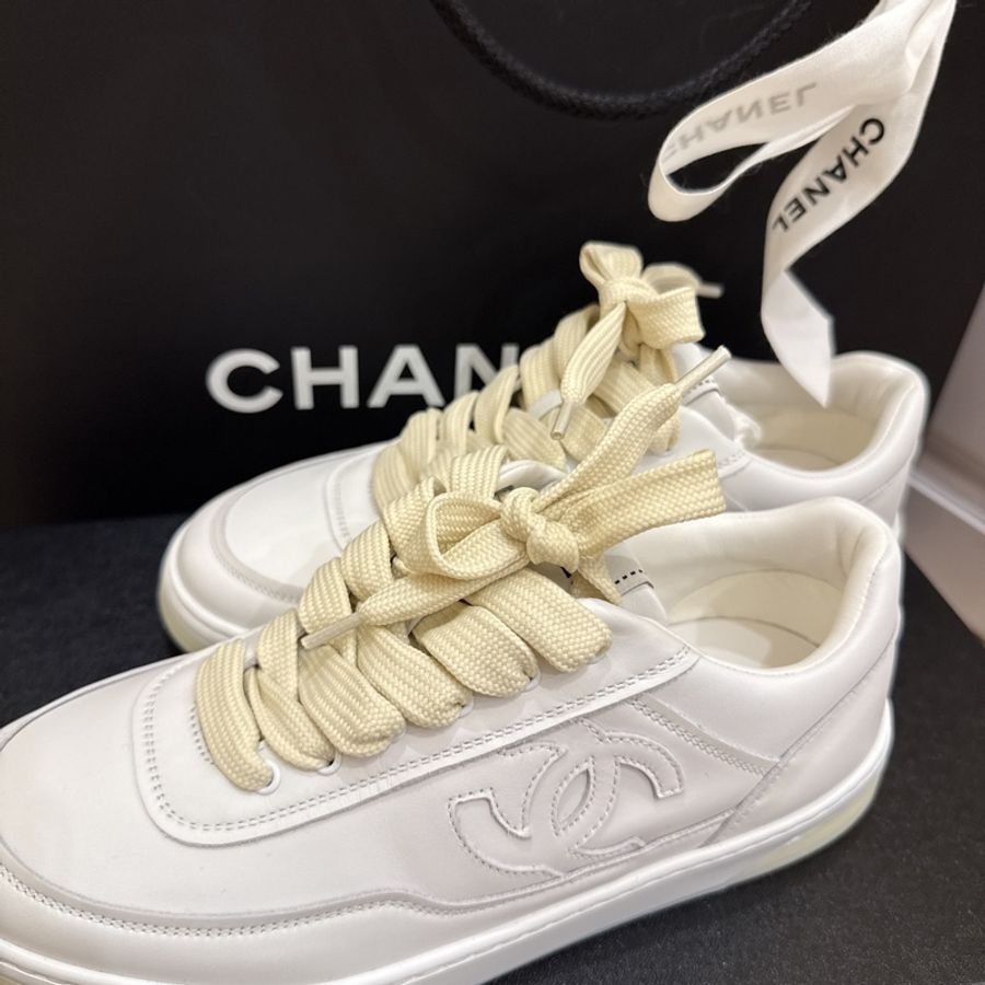 CHANEL 經典雙C LOGO小牛皮運動鞋(白色) 36.5 小白鞋 板鞋-1