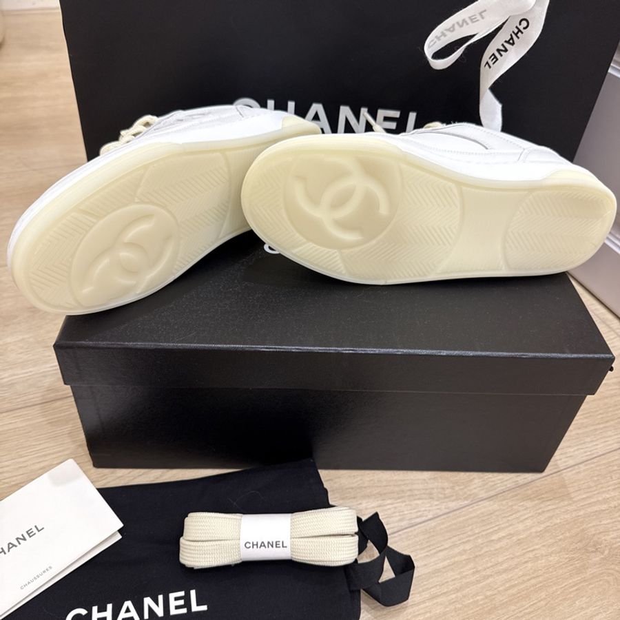 CHANEL 經典雙C LOGO小牛皮運動鞋(白色) 36.5 小白鞋 板鞋-7