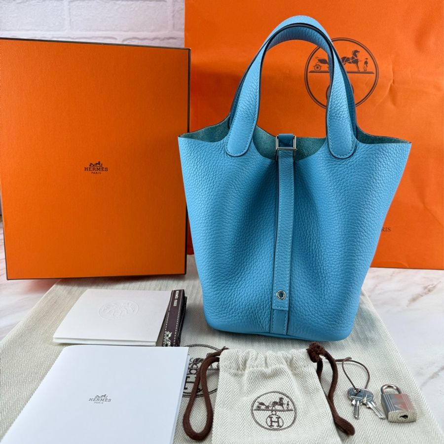 愛馬仕 Hermès Picotin 18 菜籃子 北極藍 銀釦-0