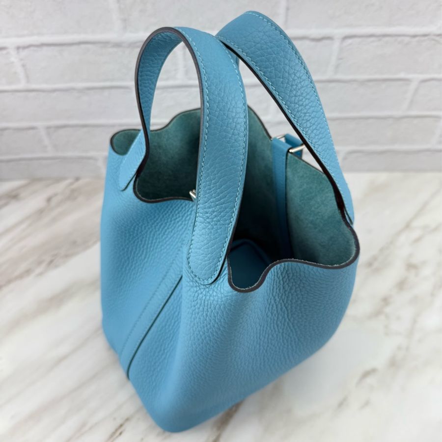 愛馬仕 Hermès Picotin 18 菜籃子 北極藍 銀釦-15