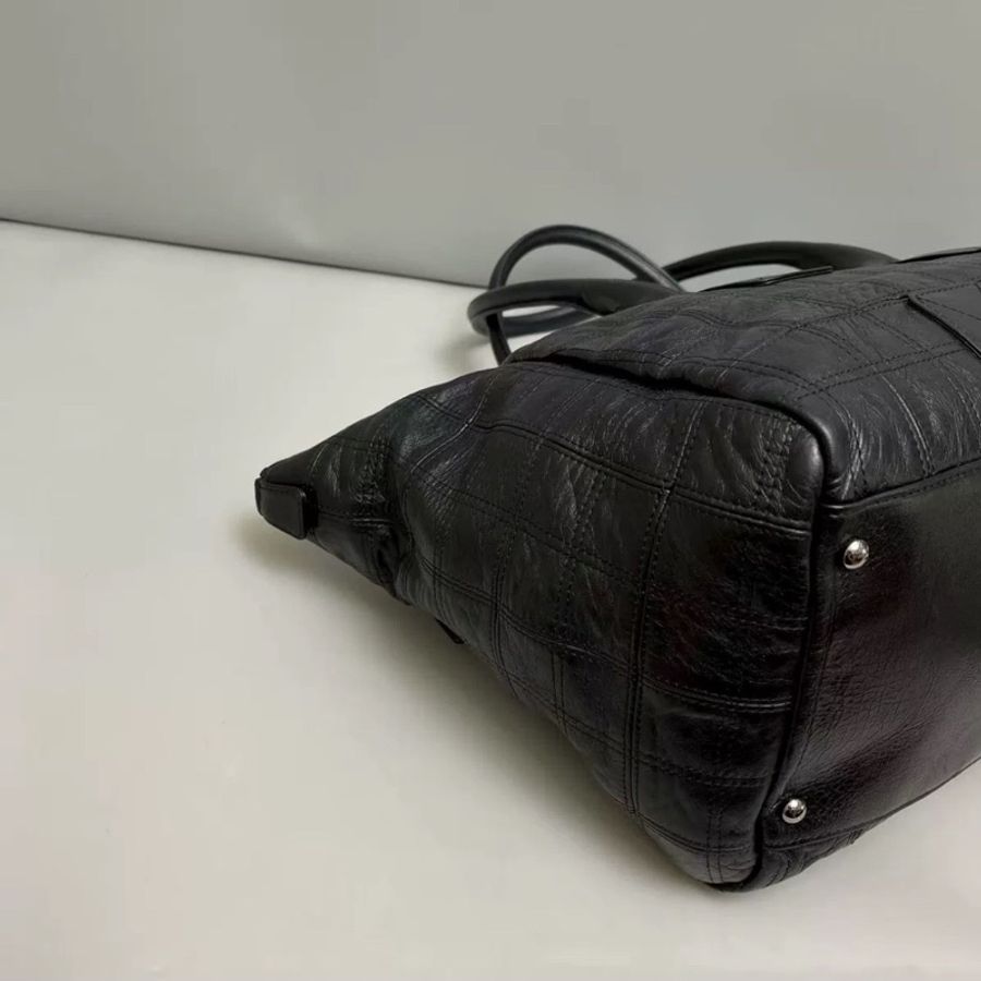 成色很好出清價😎👍Chanel黑銀字母全皮菱格手提單肩托特包👜-5
