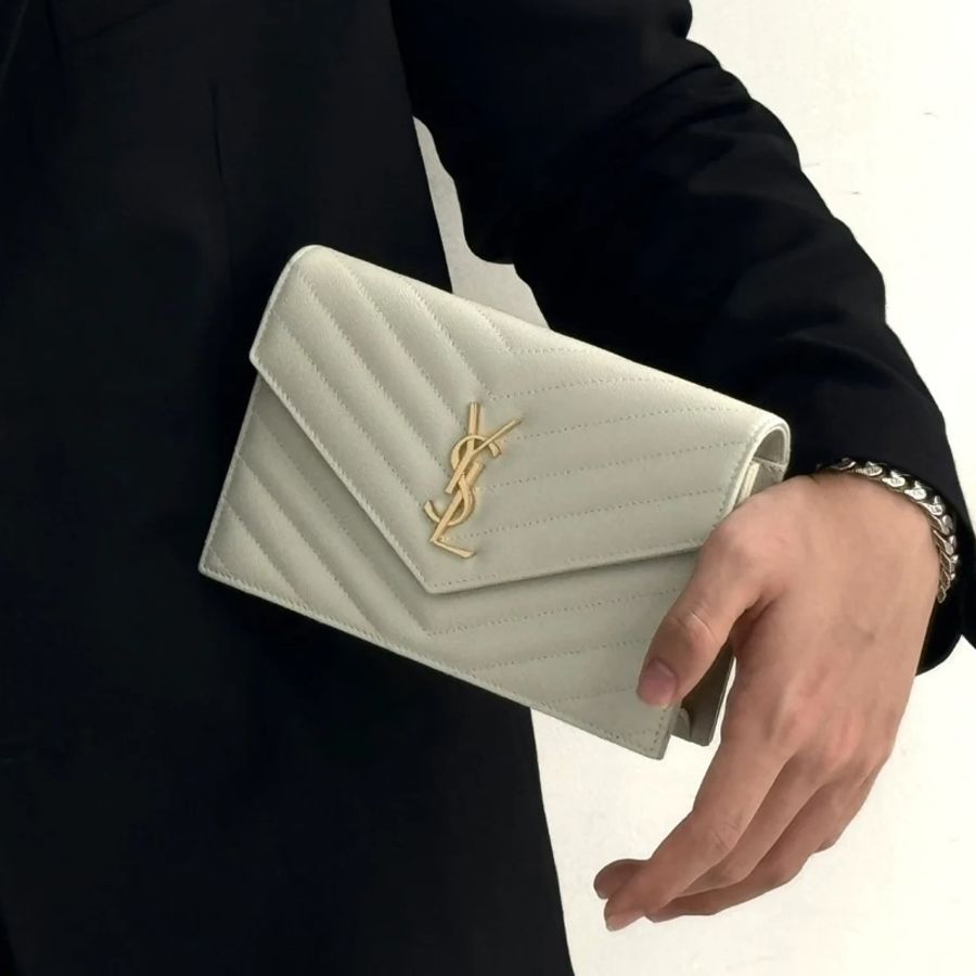 98新🆕Ysl聖羅蘭白金ENVELOPPE迷你魚子醬信封woc鏈條单肩斜挎包-2
