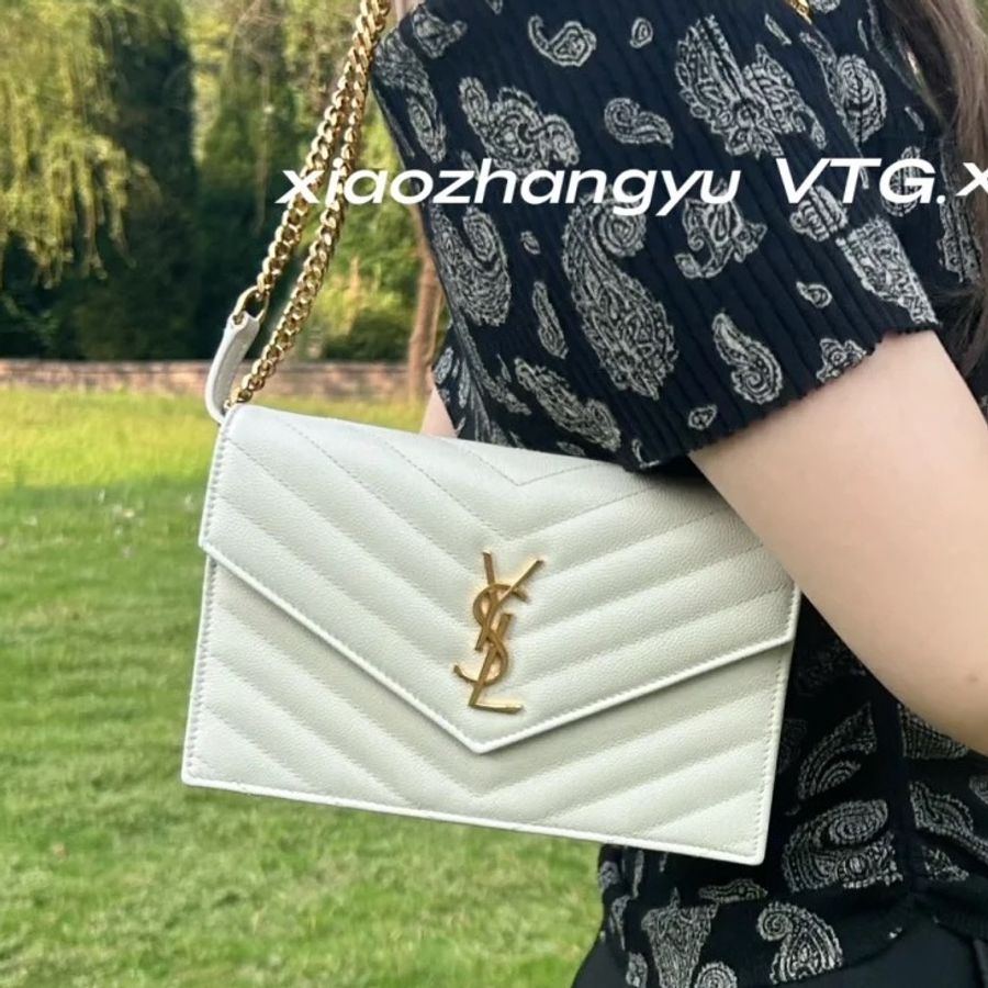98新🆕Ysl聖羅蘭白金ENVELOPPE迷你魚子醬信封woc鏈條单肩斜挎包-5