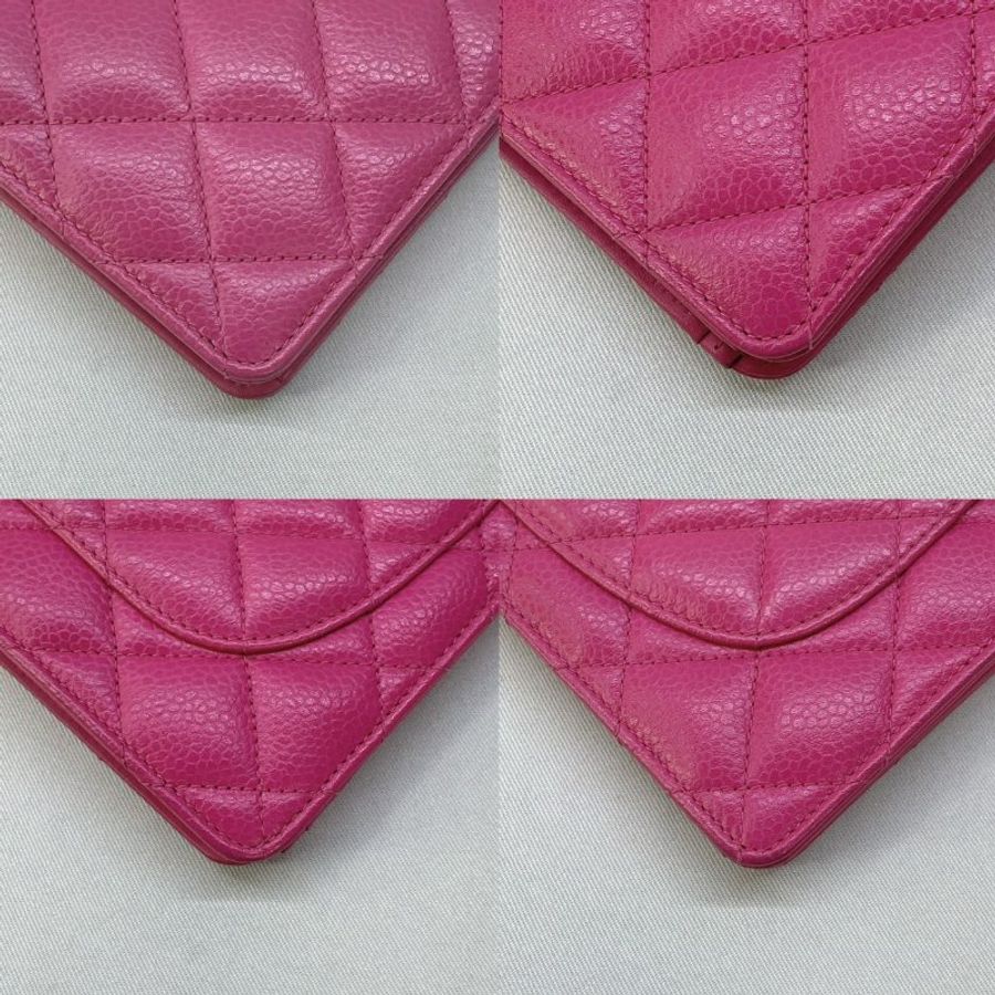 CHANEL 桃粉色荔枝牛皮對開長夾-9