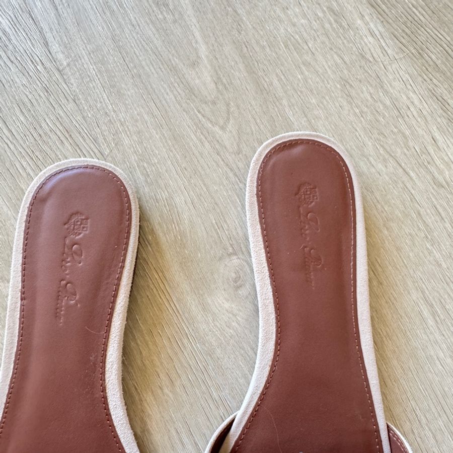 Loro piana 老錢風 裸粉色麂皮拖鞋 38-3