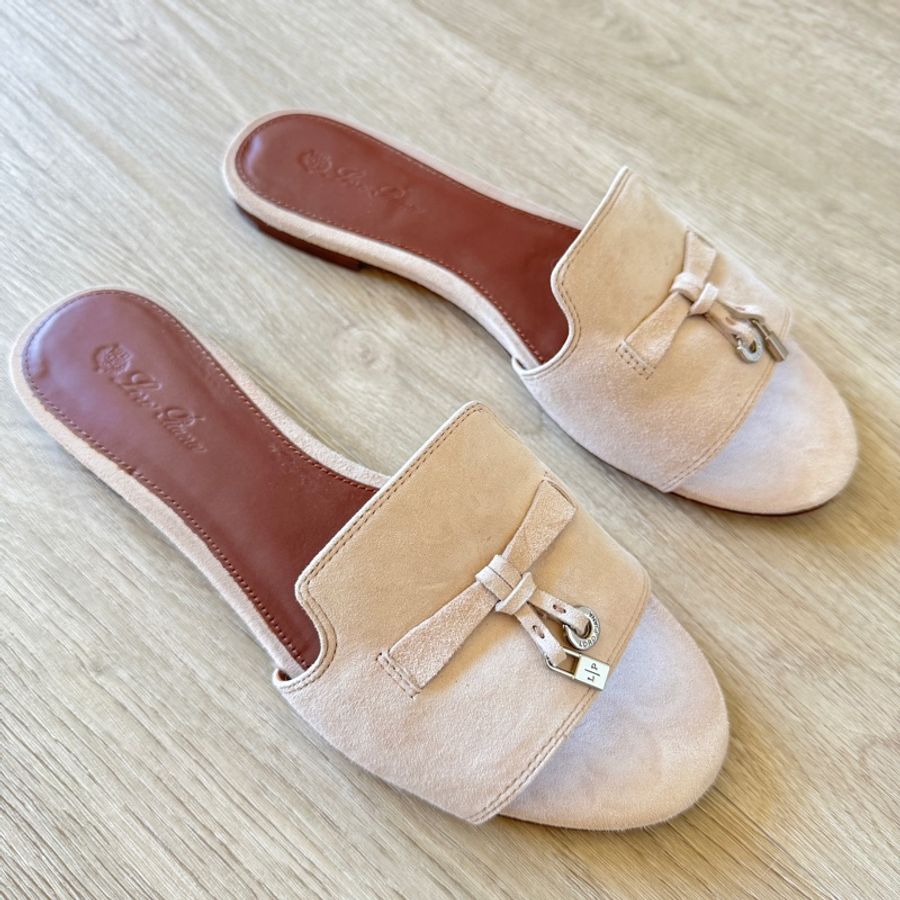 Loro piana 老錢風 裸粉色麂皮拖鞋 38-5