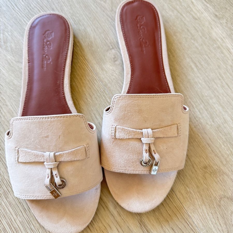 Loro piana 老錢風 裸粉色麂皮拖鞋 38-8