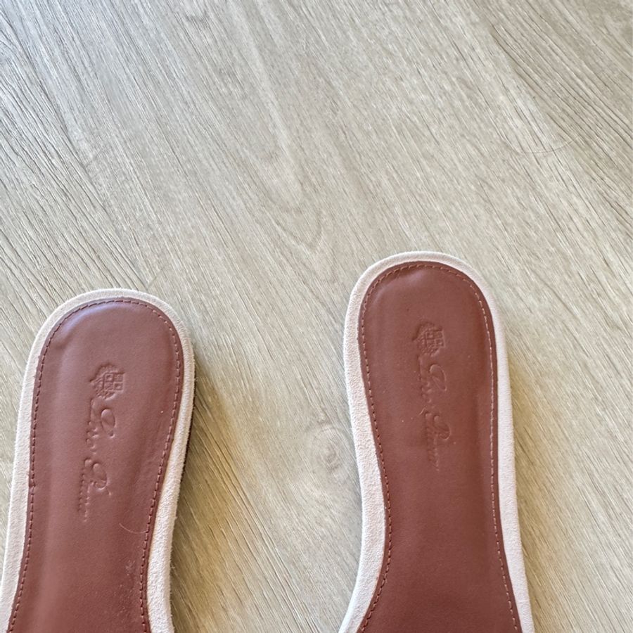 Loro piana 老錢風 裸粉色麂皮拖鞋 38-10