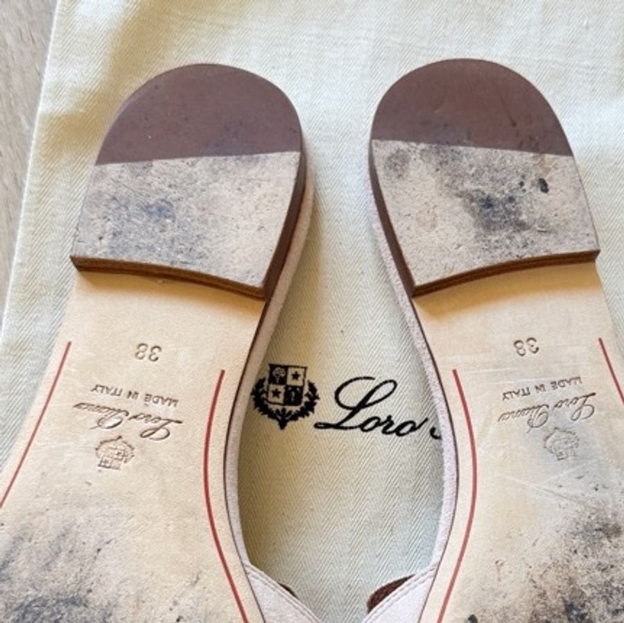 Loro piana 老錢風 裸粉色麂皮拖鞋 38-14