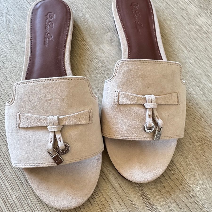 Loro piana 老錢風 裸粉色麂皮拖鞋 38-16