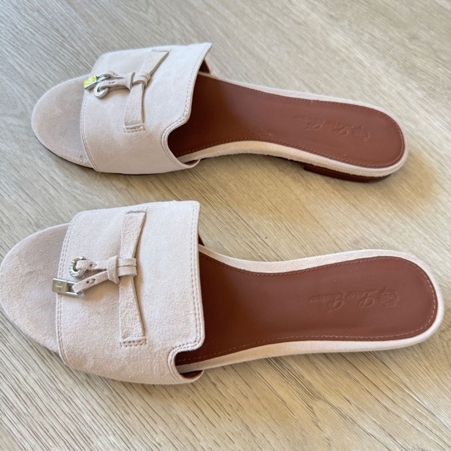 Loro piana 老錢風 裸粉色麂皮拖鞋 38-20