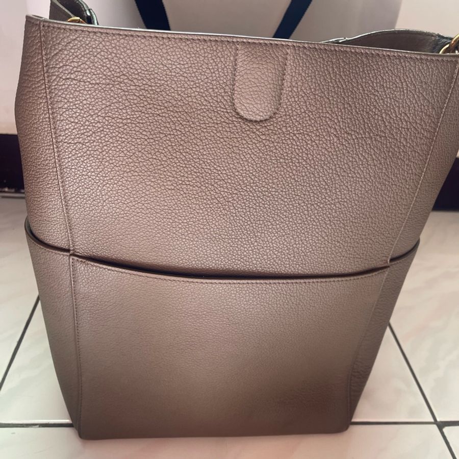 celine sangle 絕版通勤褐色質感肩背包-7